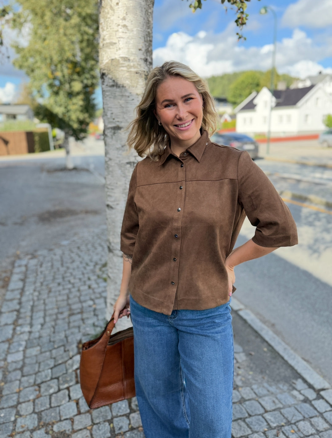 Cecil - Velours Skjortejakke i "semsket skinn look"