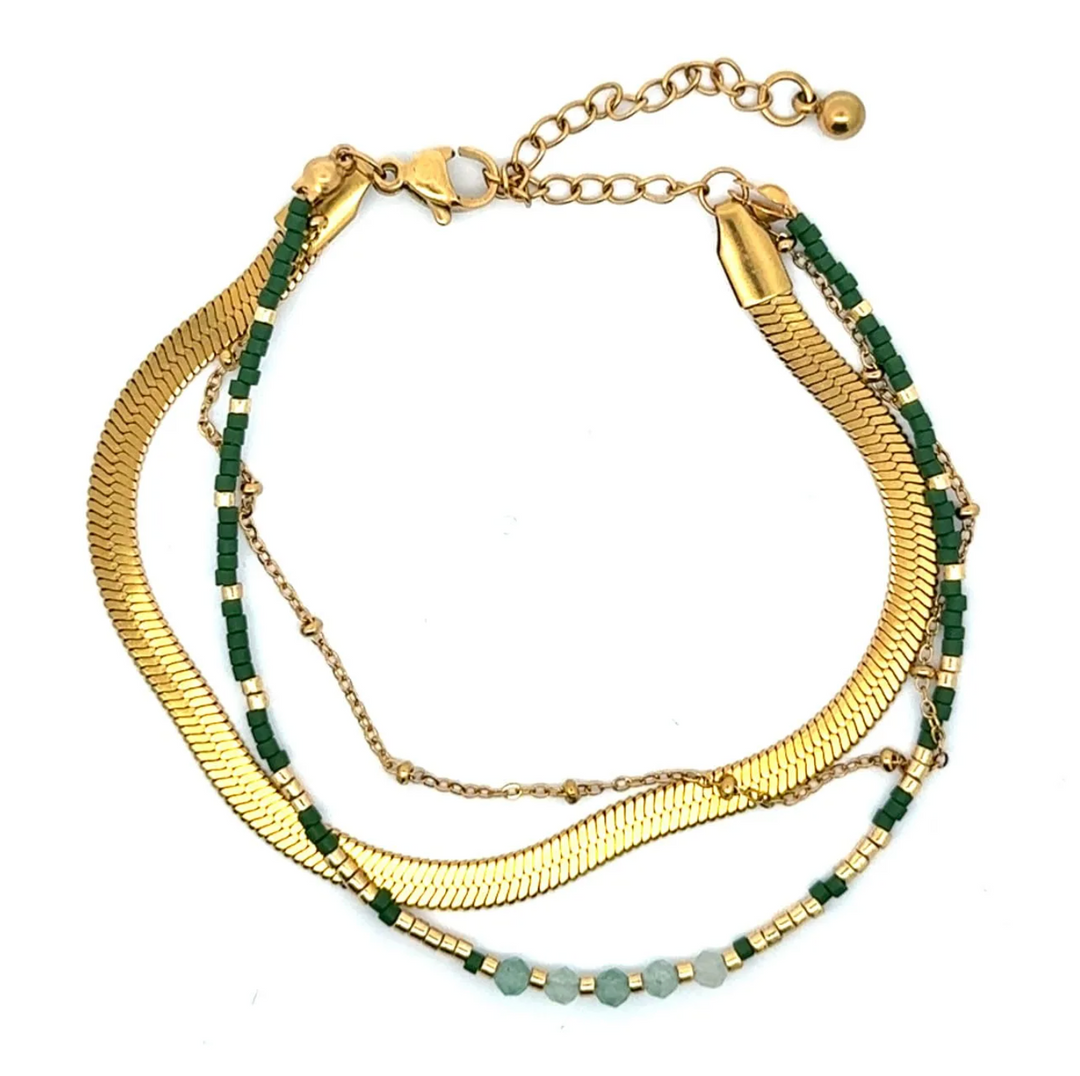 A&C - Nordic Jewellery Design - Armbånd med 3 lag - grønne perler