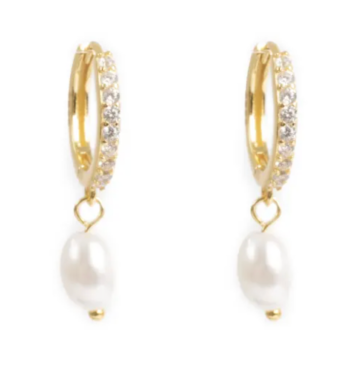 A&C - Nordic Jewellery Design - Hoop pearl gold/crystal øredobber