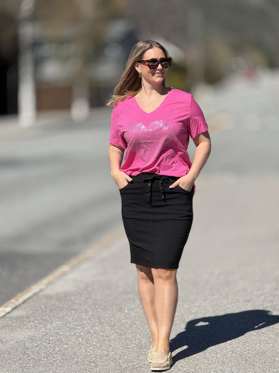 Drøbak Motehus - T-Skjorte med Bling Hjerte - Rosa