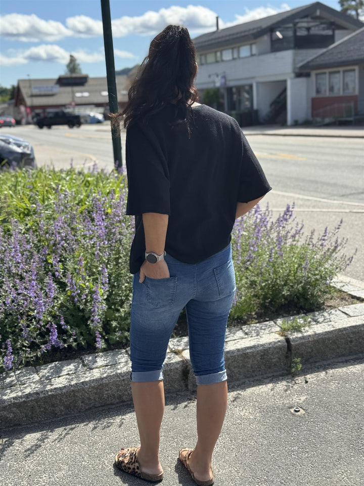 Drøbak Motehus - JAFFA Denim Capri Bukse med Strikk i Livet