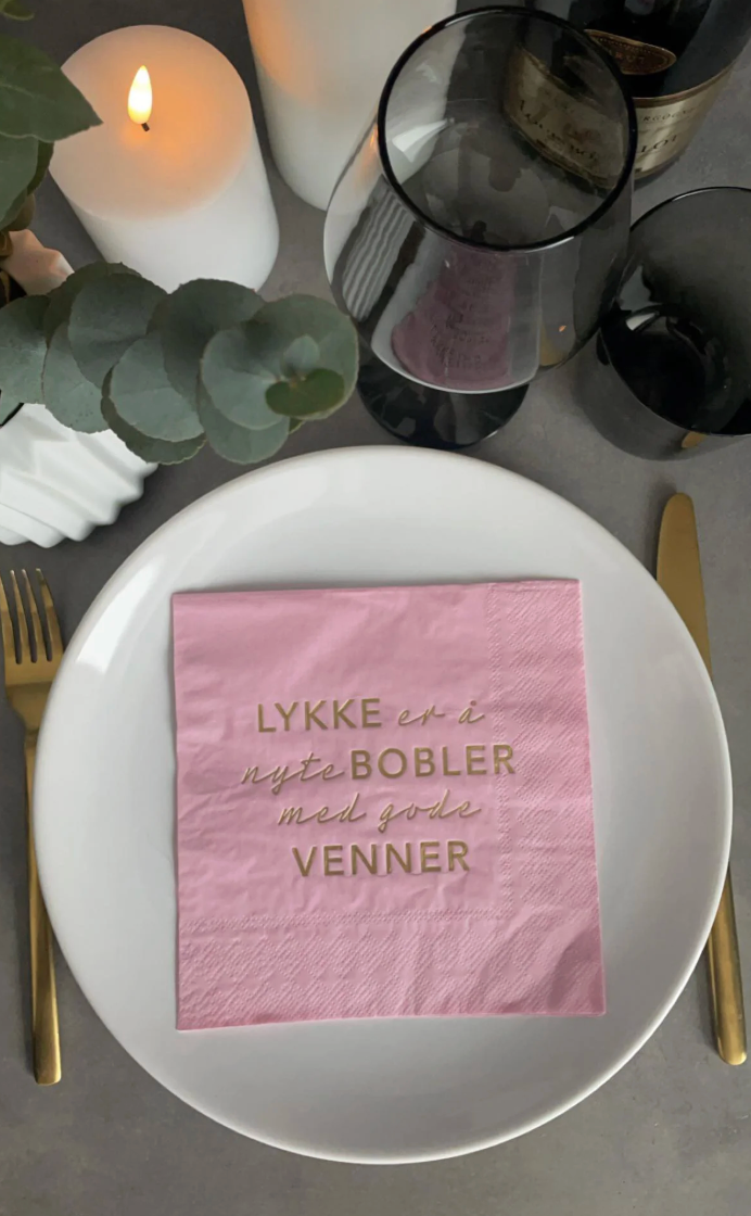 Norway Design Studio - Servietter - "Lykken er å nyte bobler med gode venner "