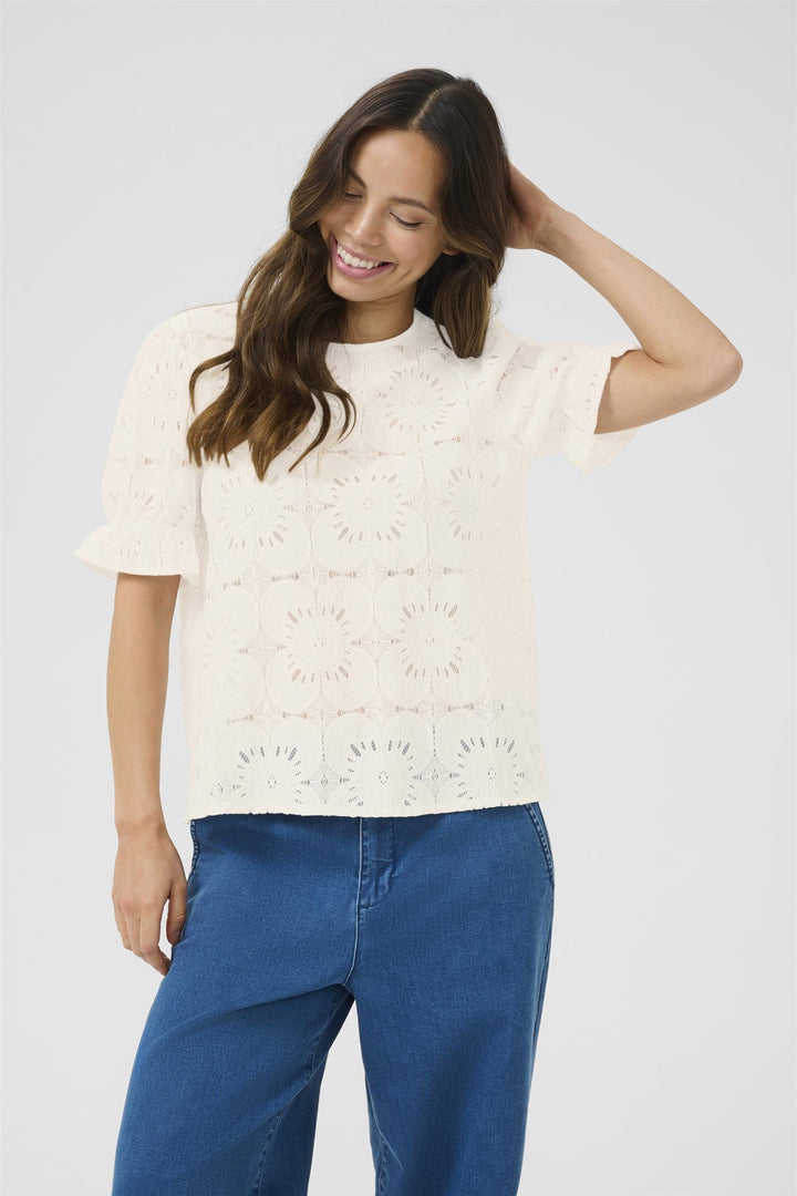 Cream - CRLibby Kortarmet Bluse med Blonder