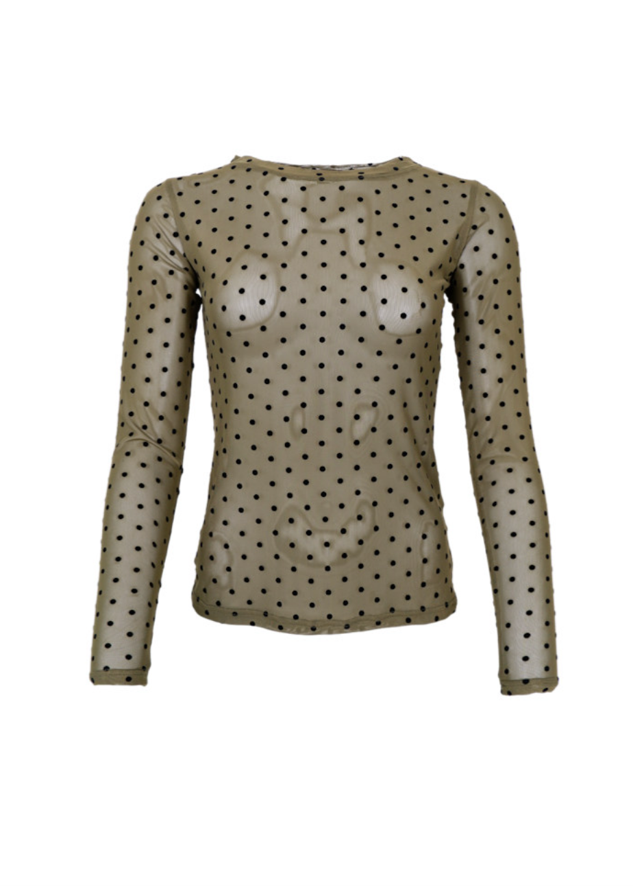 Black Colour - BCJENNIE Prikkete mesh topp - Grønn
