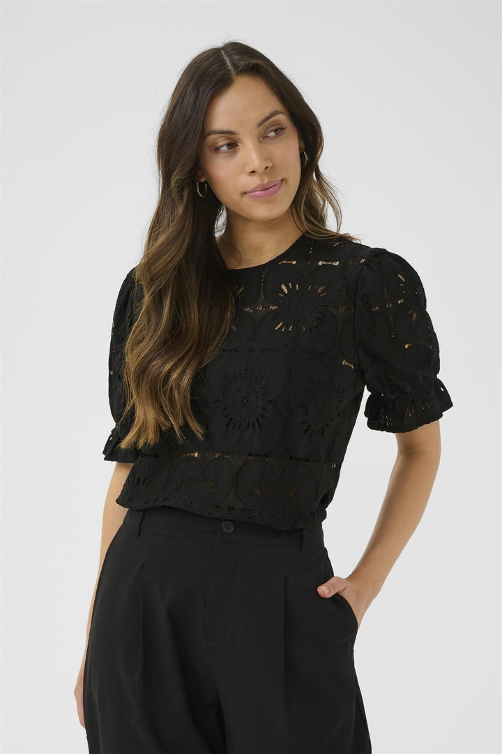 Cream - CRLibby Kortarmet Bluse med Blonder